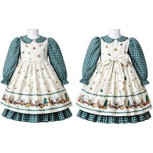 Daisy Kingdom  2 Piece Dress PINAFORE Girls 4 Green Plaid Christmas Factory VTG